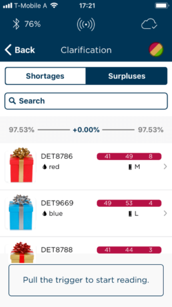 The Detego application tracking christmas presents